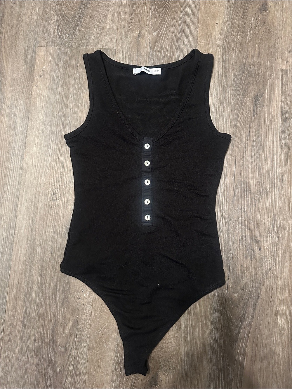 Mango Black Sleeveless V-Neck Bodysuit Small